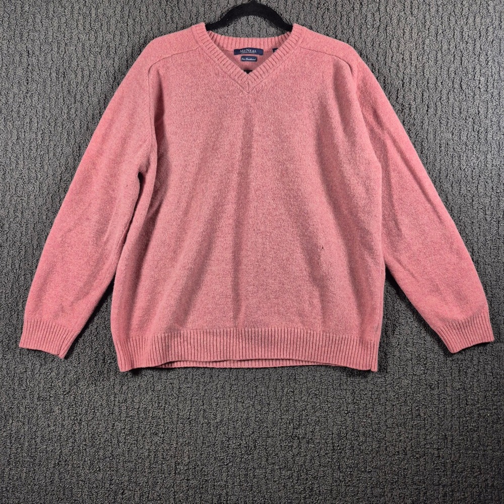 McNeal Sweater Mens XL Pink Pure Lambswool V-Neck Long Sleeve Knit